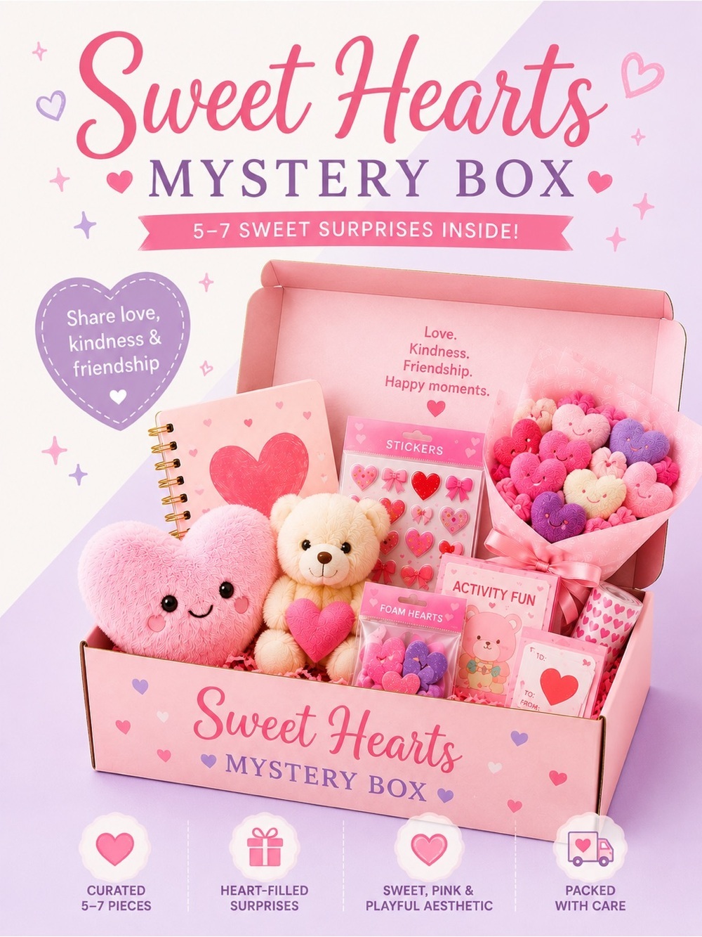 🎁 Sweet Hearts 💕 Mystery Box Heart Gift Bundle Kawaii Pink Surprise 5–7 Pc